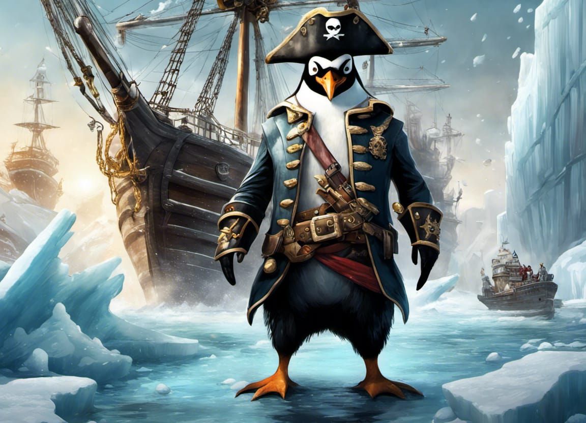 Penguin pirate captain.  by @Jo Eplima