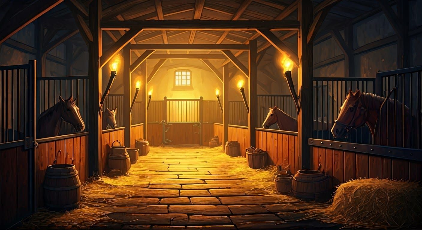 fantasy setting, painting and art style of Johan Egerkrans, dungeons and dragons look and feel, The strong, sharp scent of horse dung and ha...