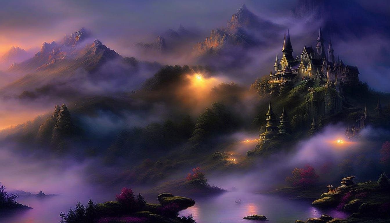 Village,,fantasy,mountain,dark, ethereal fantasy hyperdetailed mist ...