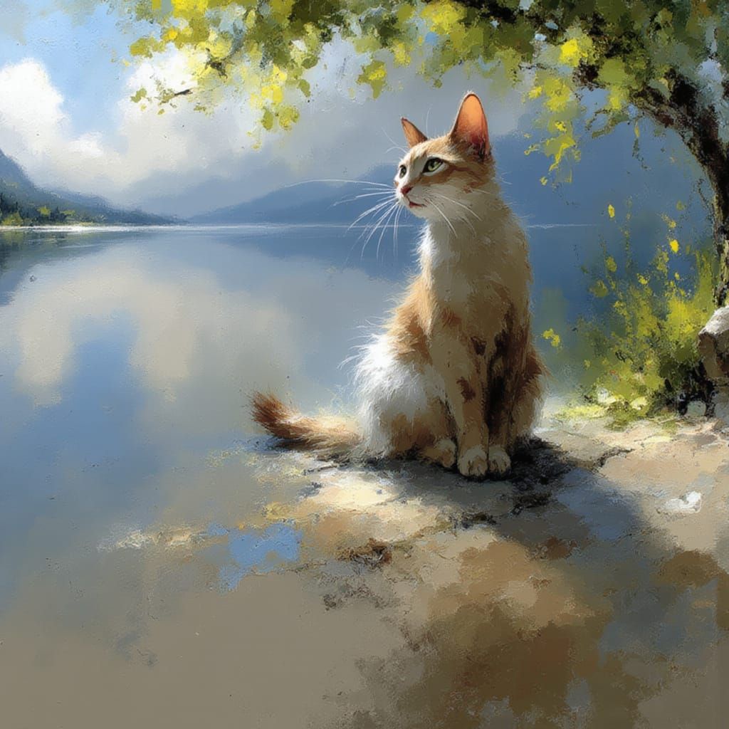 Imagine in the style of <lora:Imagine:1.5> A portrait of a cat in the impressionist painting style of Claude Monet.