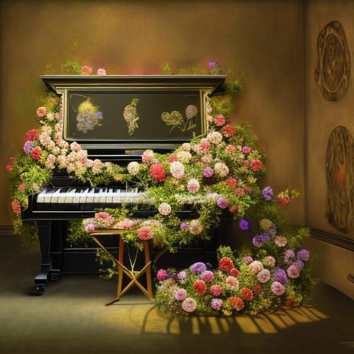 Old piano covered in flowers  by @Jabana