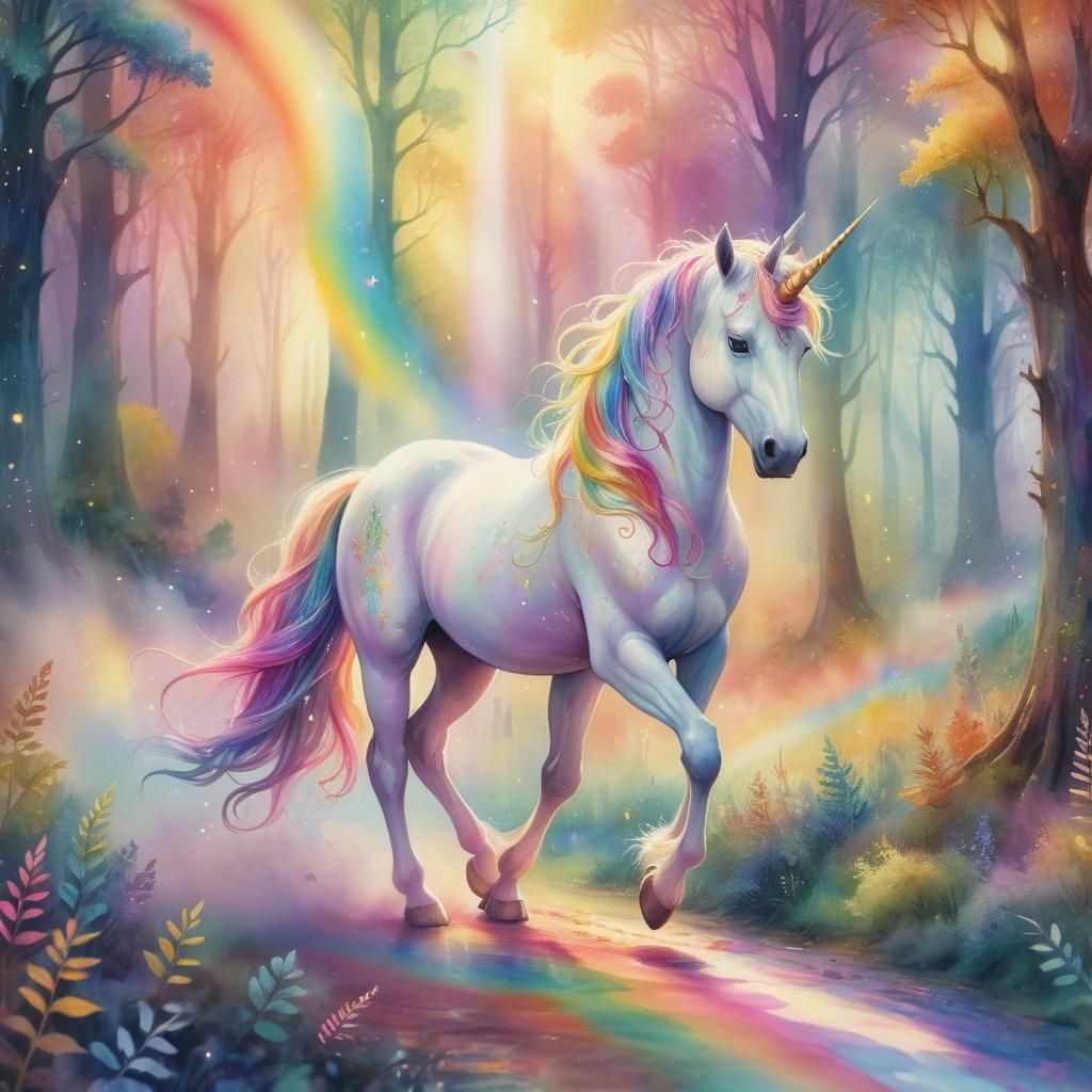 Unicorn in a magical forest  by @Tankster