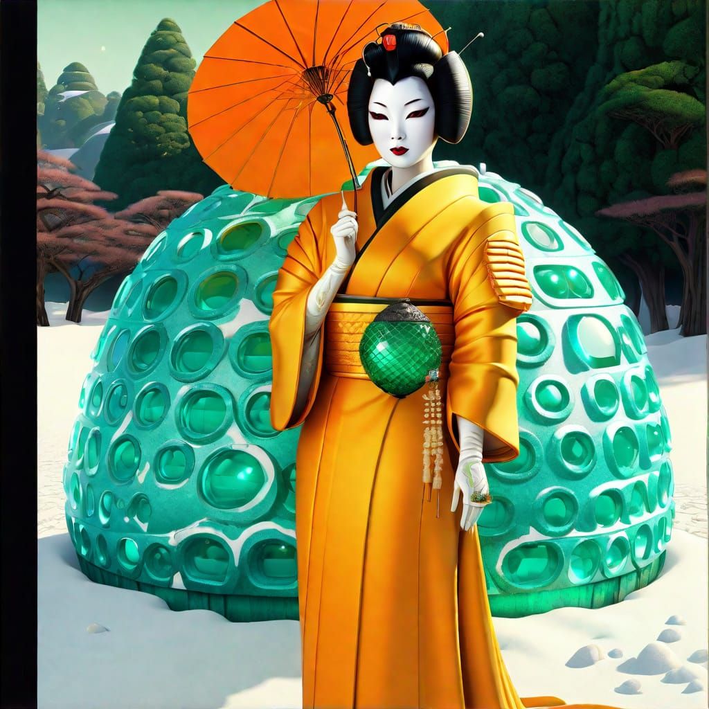 Geisha With Orange Umbrella