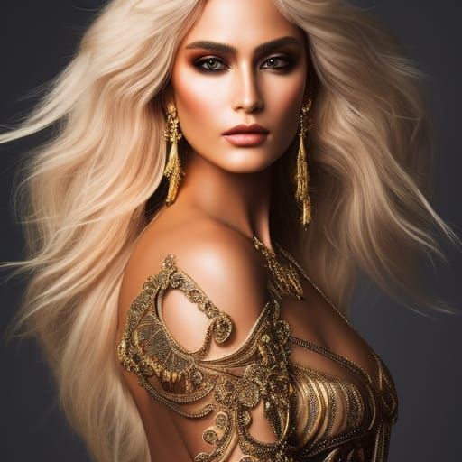 Elegant Goddess with Blonde Hair in Monochromatic Style