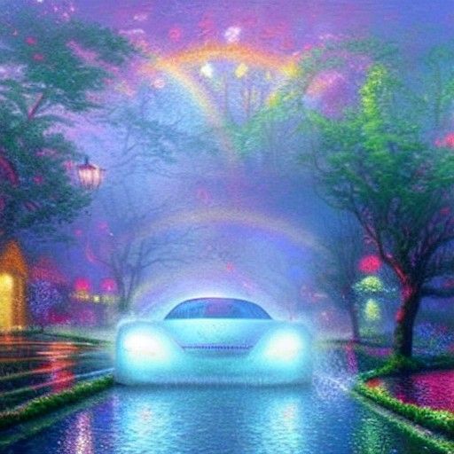 A car powered by water on a rainbow road. - AI Generated Artwork ...