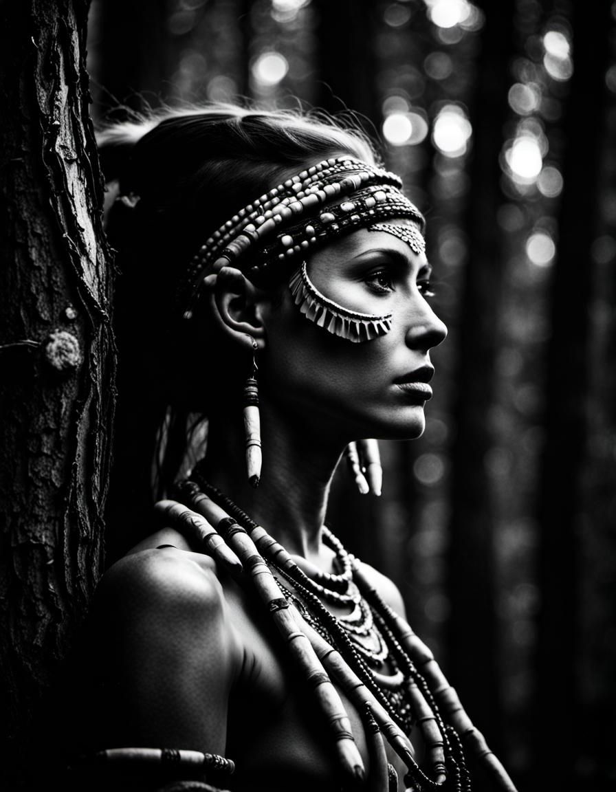 chiaroscuro style beautiful tribal European women portait, f...