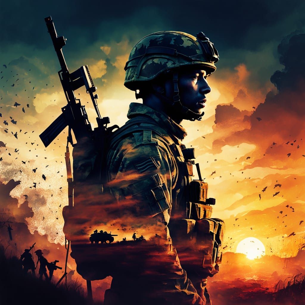 Moody Soldier Silhouette in Golden Sunset