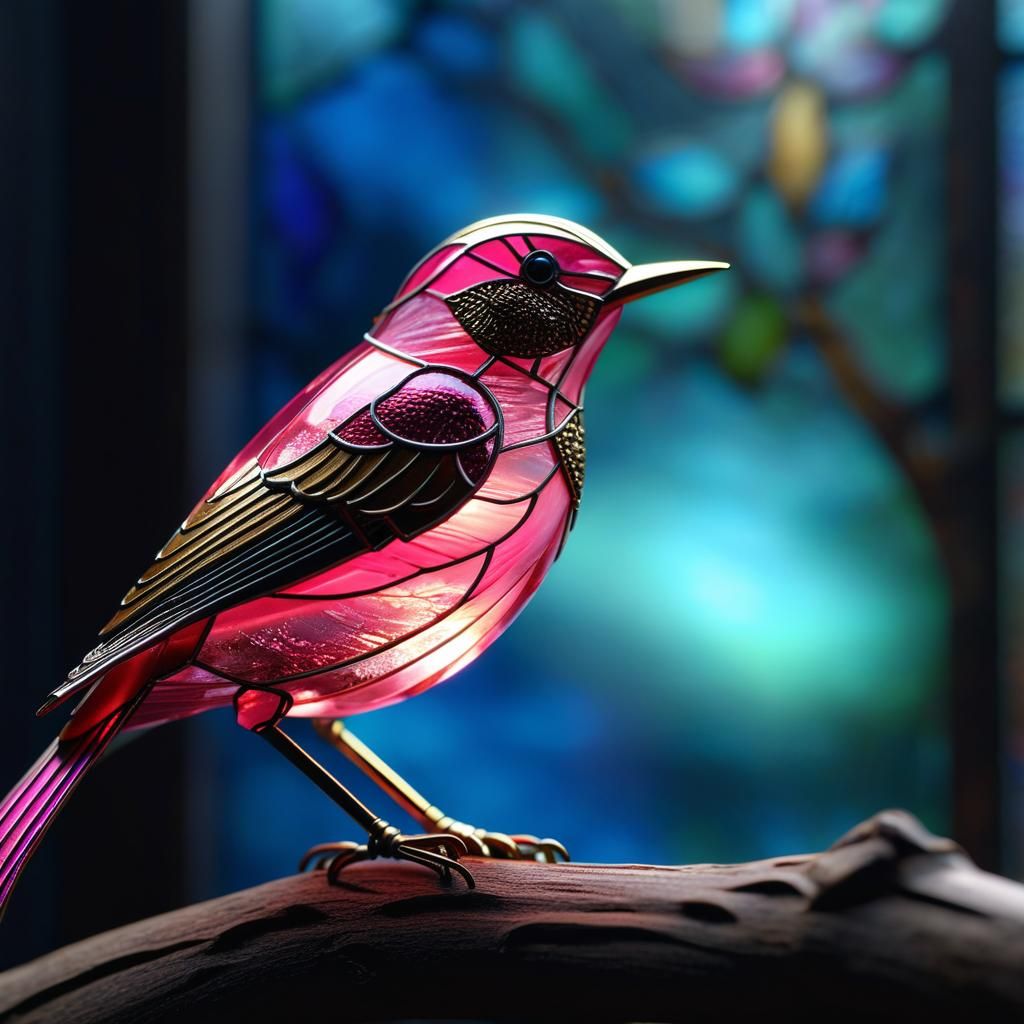 luminous pink bird  by @Gokiburi