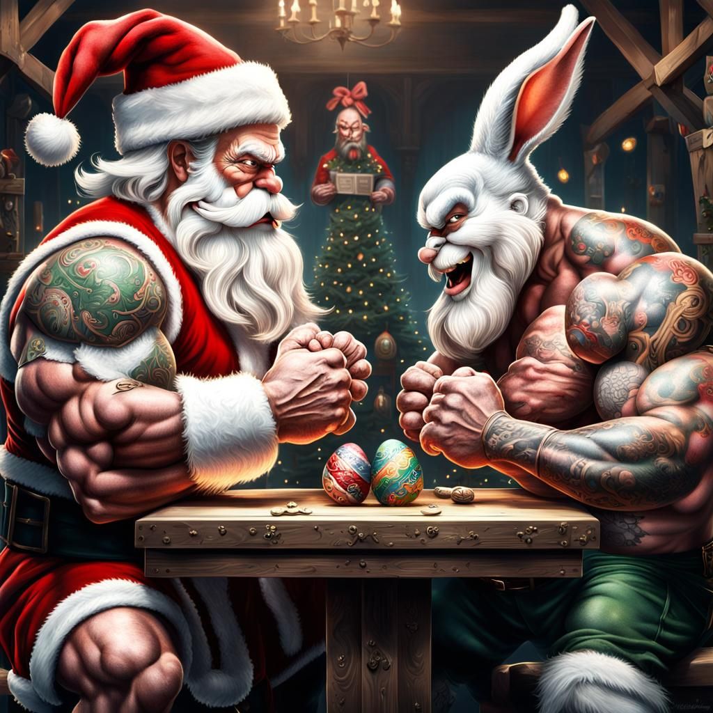Santa vs Easter Bunny Arm Wrestling Movie Poster