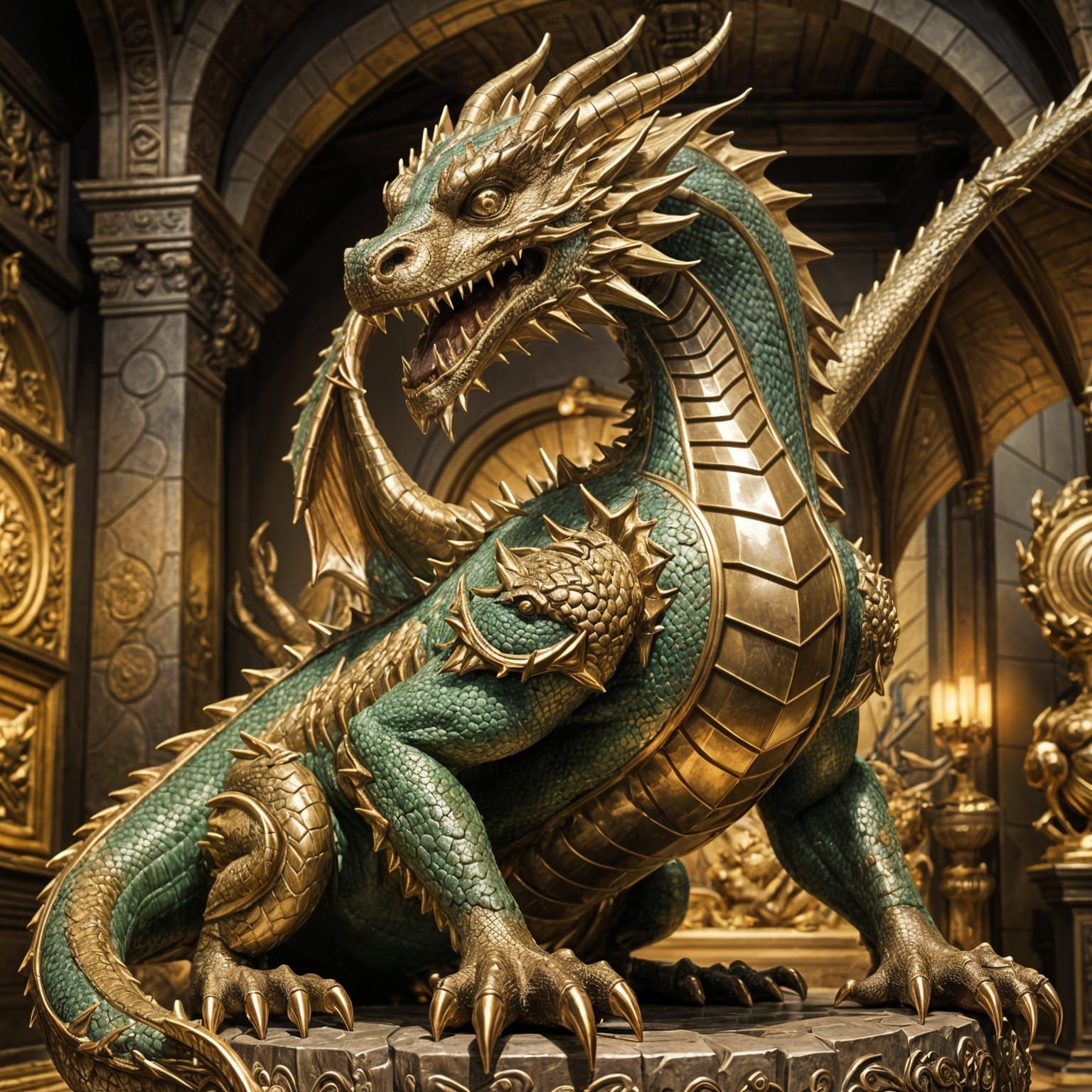 Dragon statue made of money  by @H