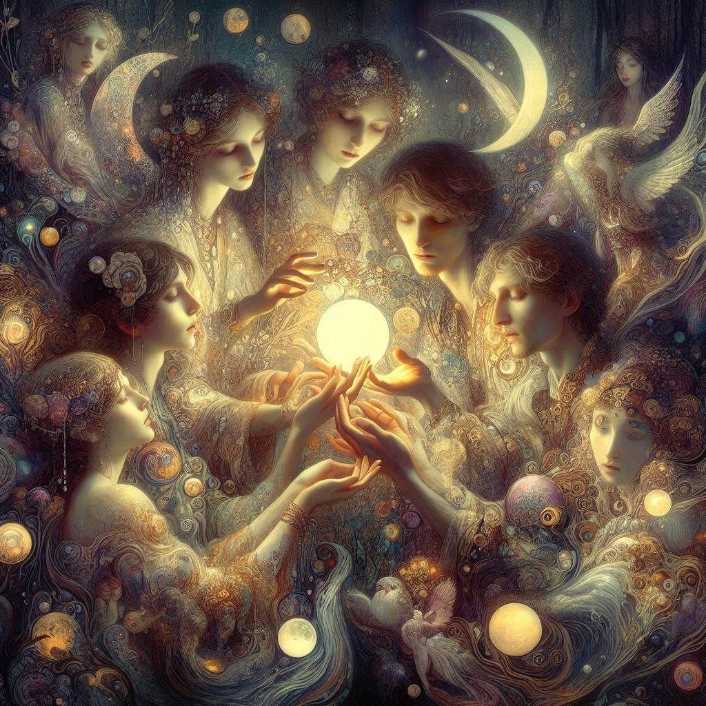 mystical and dreamlike gatherings where witches, spirits, and ancient forces unite under the moonlight. A surreal dance ...