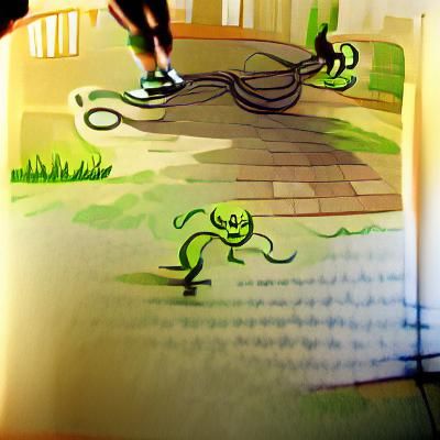 Eldritch being practicing jump rope storybook illustration