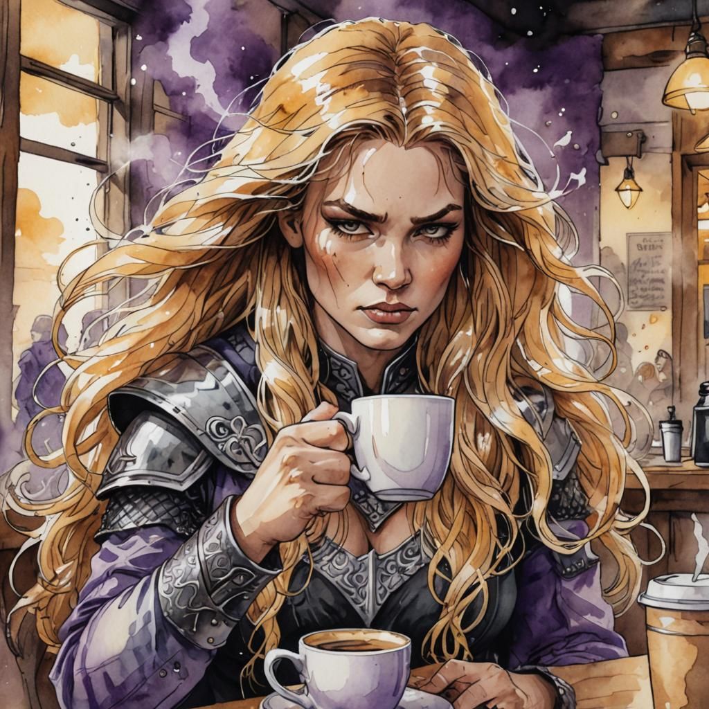 Female Valkyrie with Viking features, wavy long golden hair ...