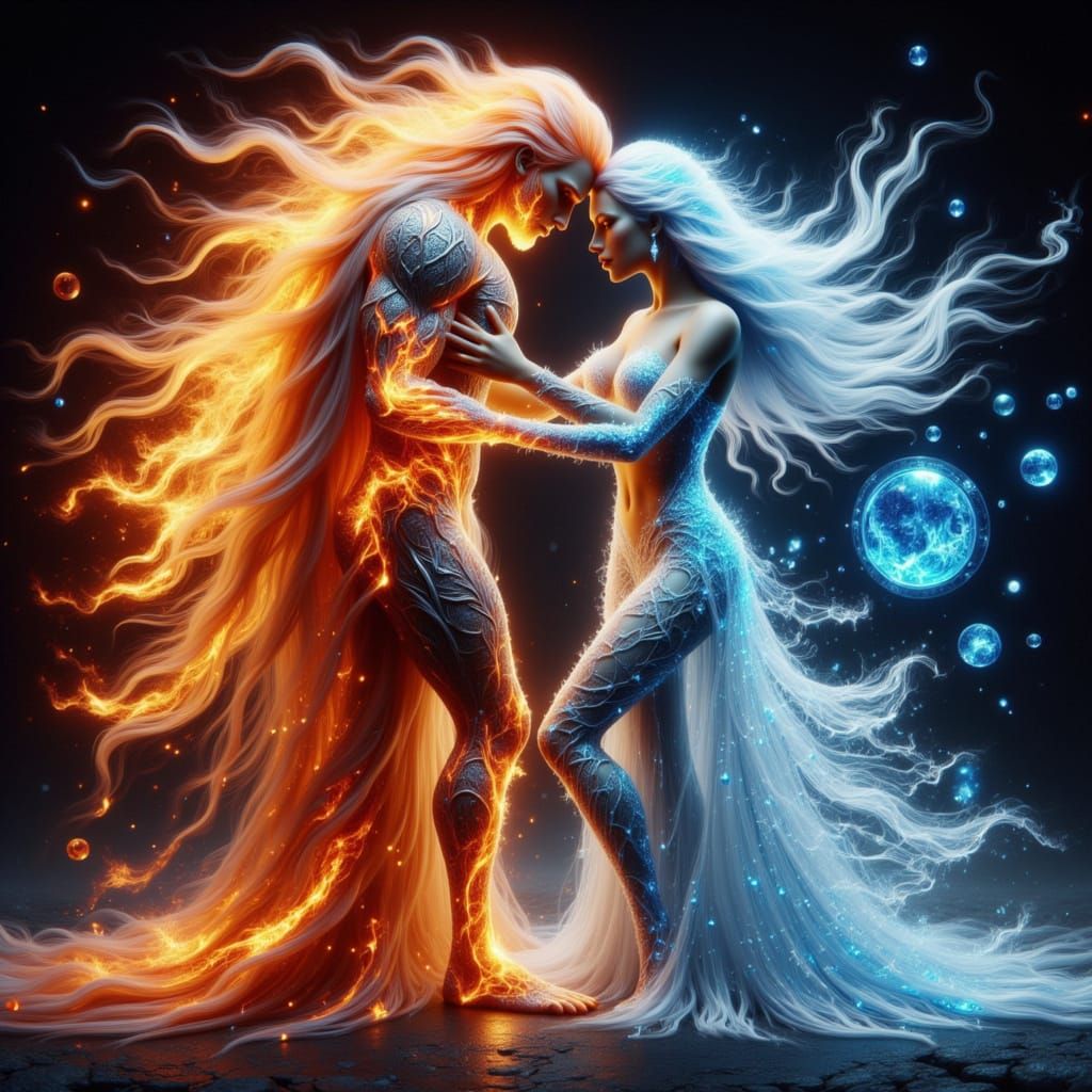 God of Fire and Ice Embraced in Elemental Dance