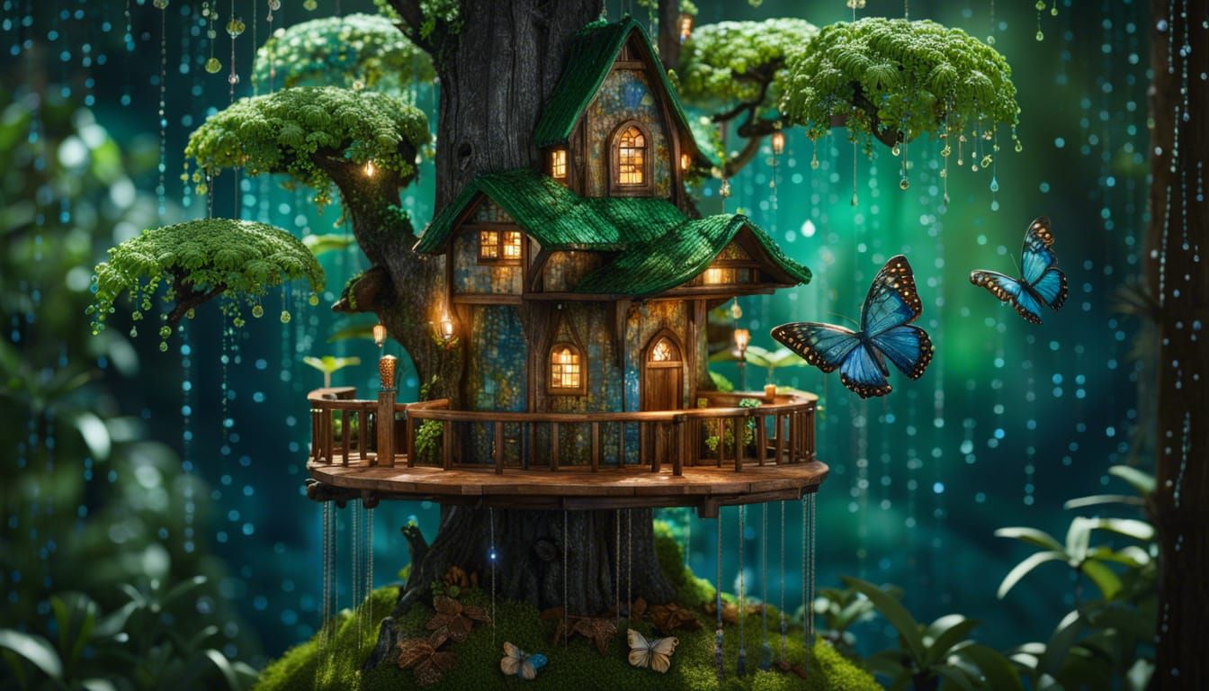 treehouse in emerald rainforest AI Generated Artwork NightCafe Creator