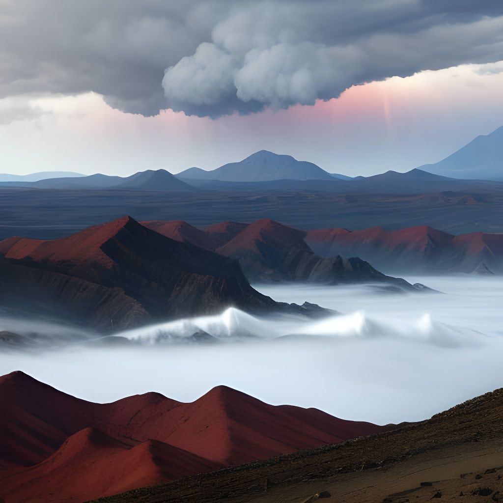 Fiery Stormy Seascape in a Futuristic Landscape