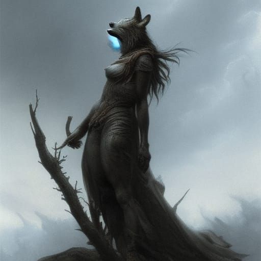 female wolf with red eyes