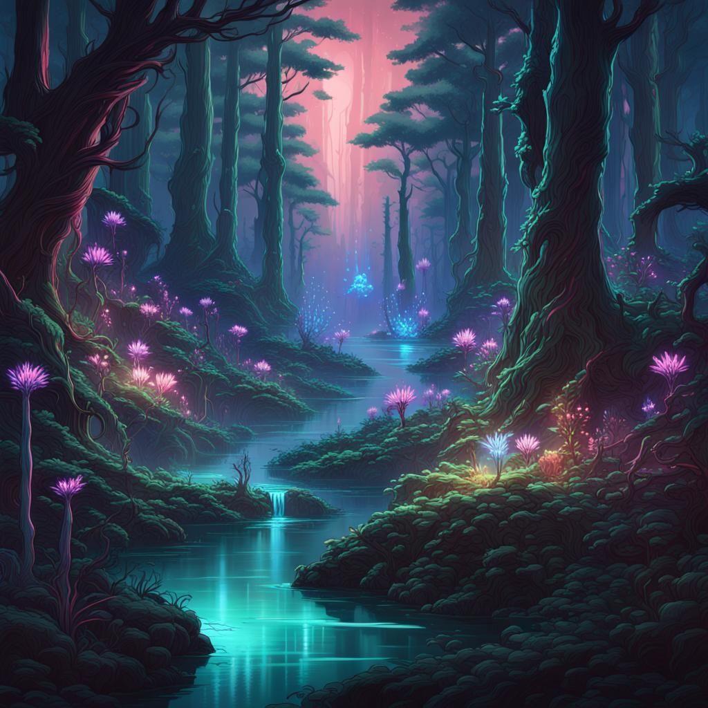 Bioluminescent forest - AI Generated Artwork - NightCafe Creator