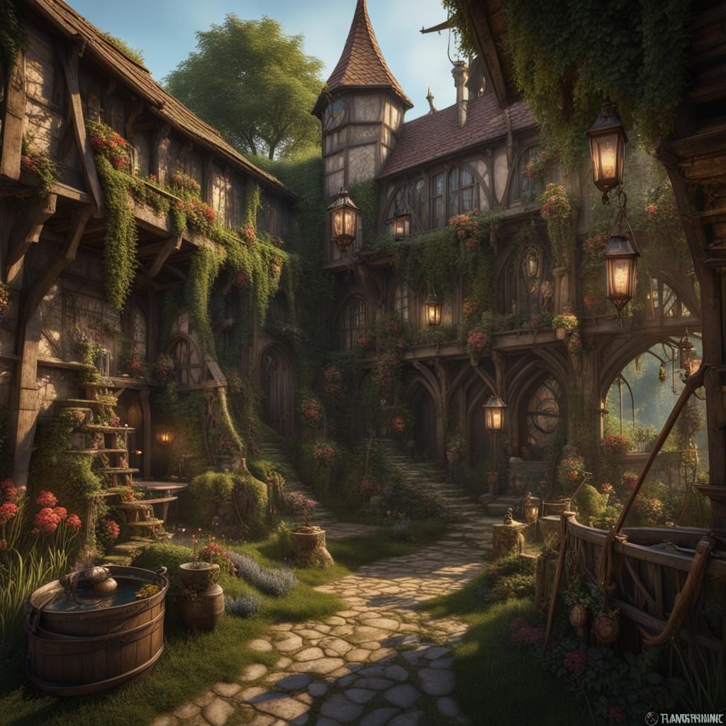 Overgrown Medieval Yard - AI Generated Artwork - NightCafe Creator