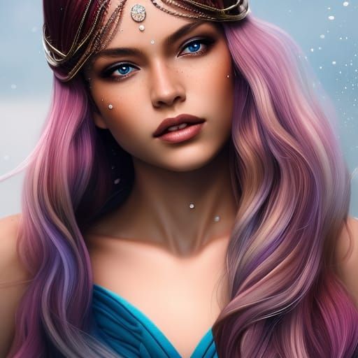 Pretty Girl With Long Flowing Pink Hair - Ai Generated Artwork 