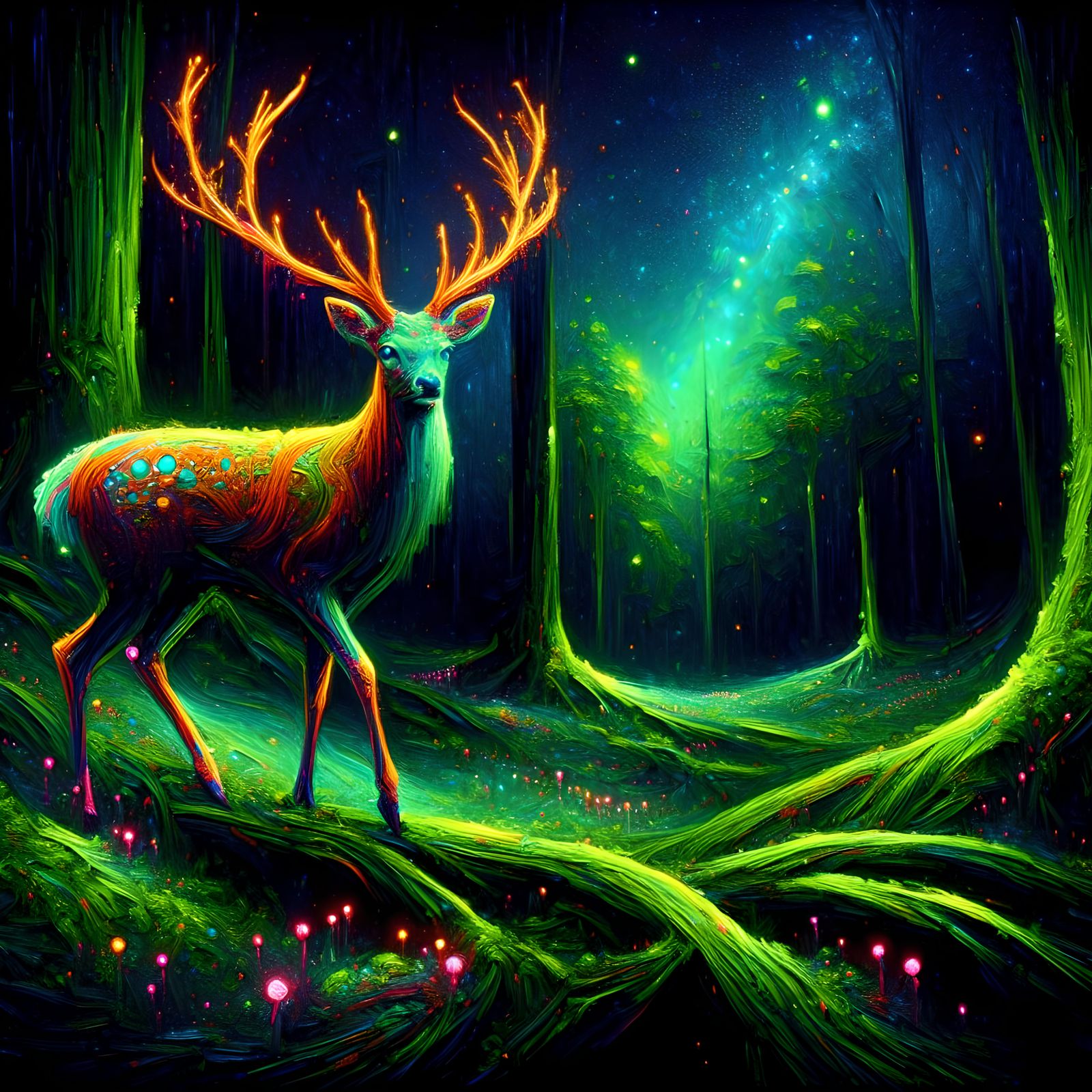 Neon Horns - Enchanted Tranquility in the Verdant Grove
