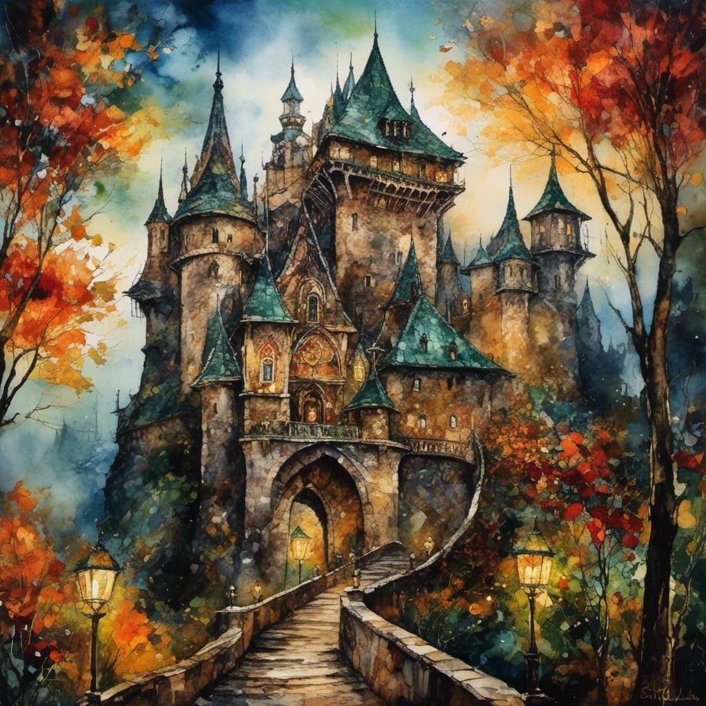 Dracula's Castle. <lora:Rough Diamond:0.3> <lora:Water-Ink-color:0.3>   by @Aquaman420