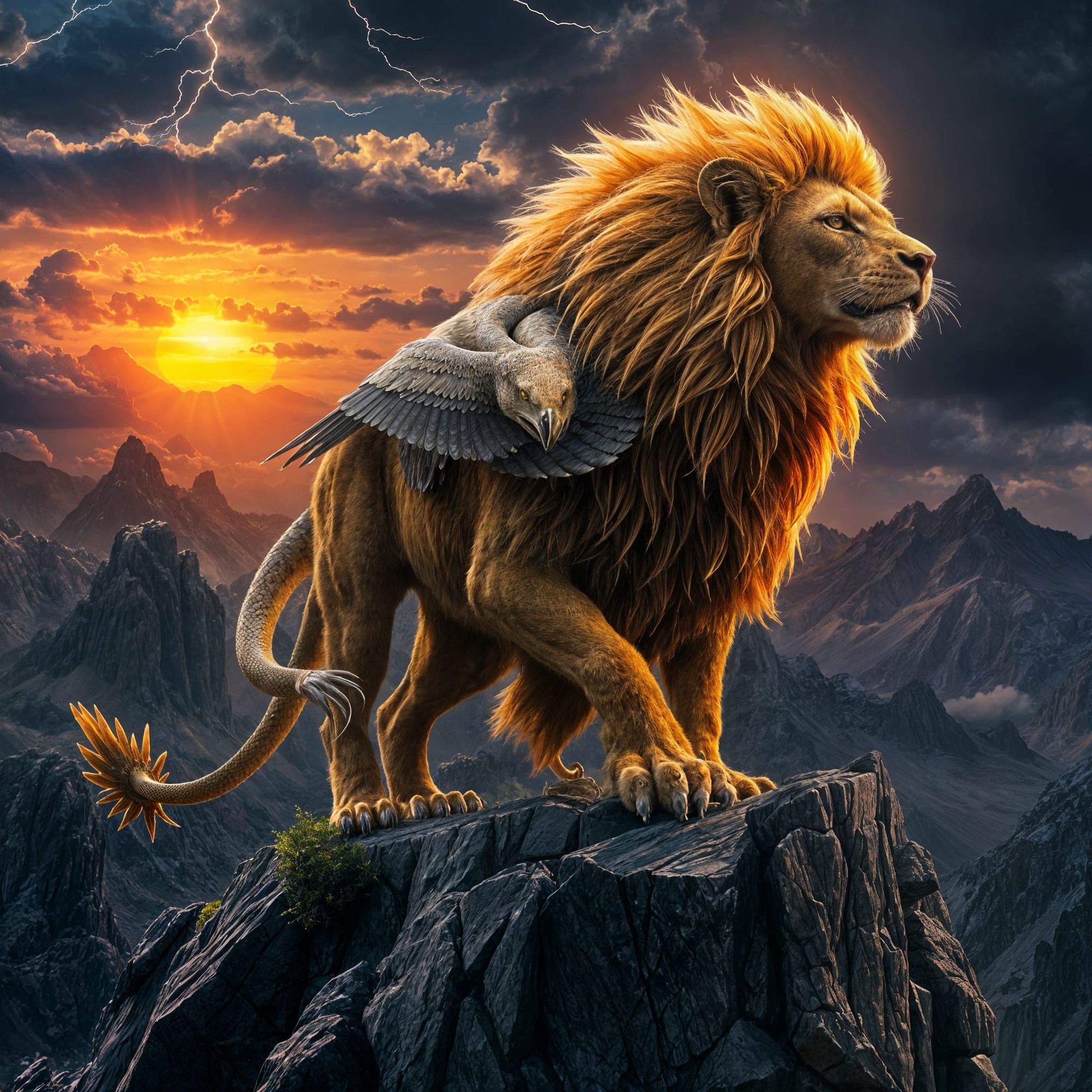 Hyper-realistic portrait of a legendary mythical beast, a creature of untold power. Looking over the world it lives in.