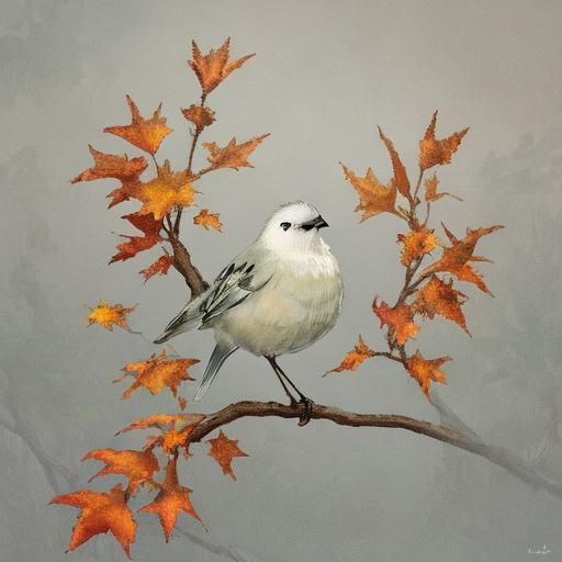 Watercolor Autumn Bird Landscape with Origami Textures