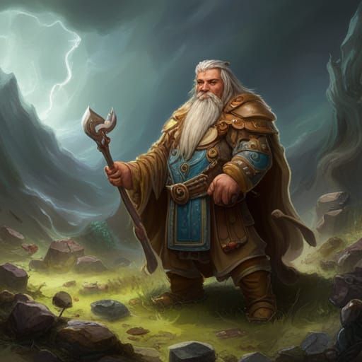 D&D Dwarf, druid, standing in a field