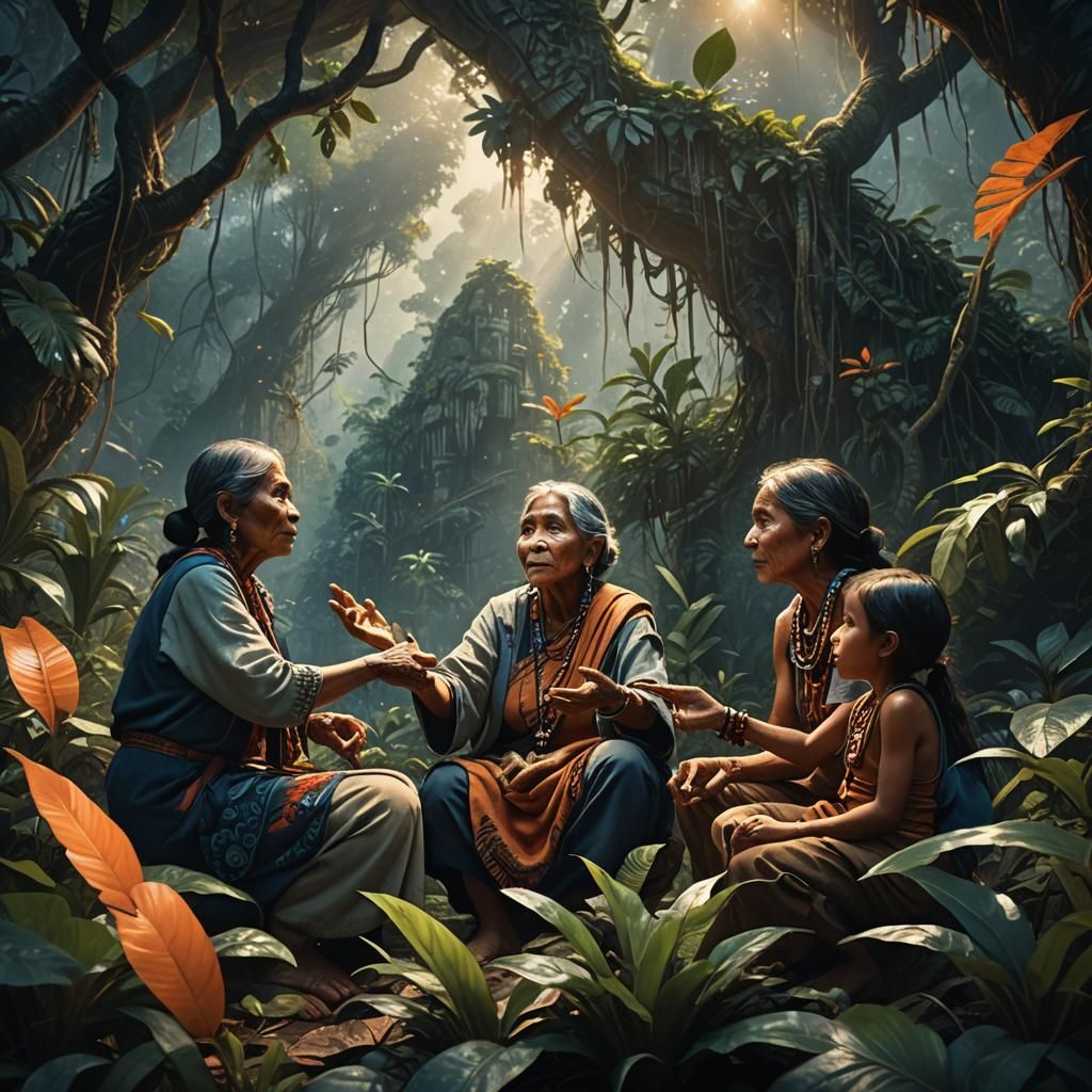 Wisdom transmitted from a beautiful indigenous grandmother to her grandchildren while telling them stories ...  by @Tj