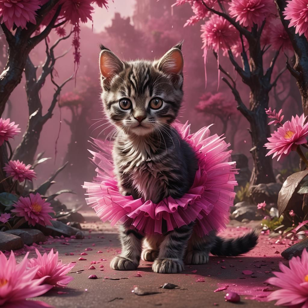 a baby kitten with a hot pink tutu on