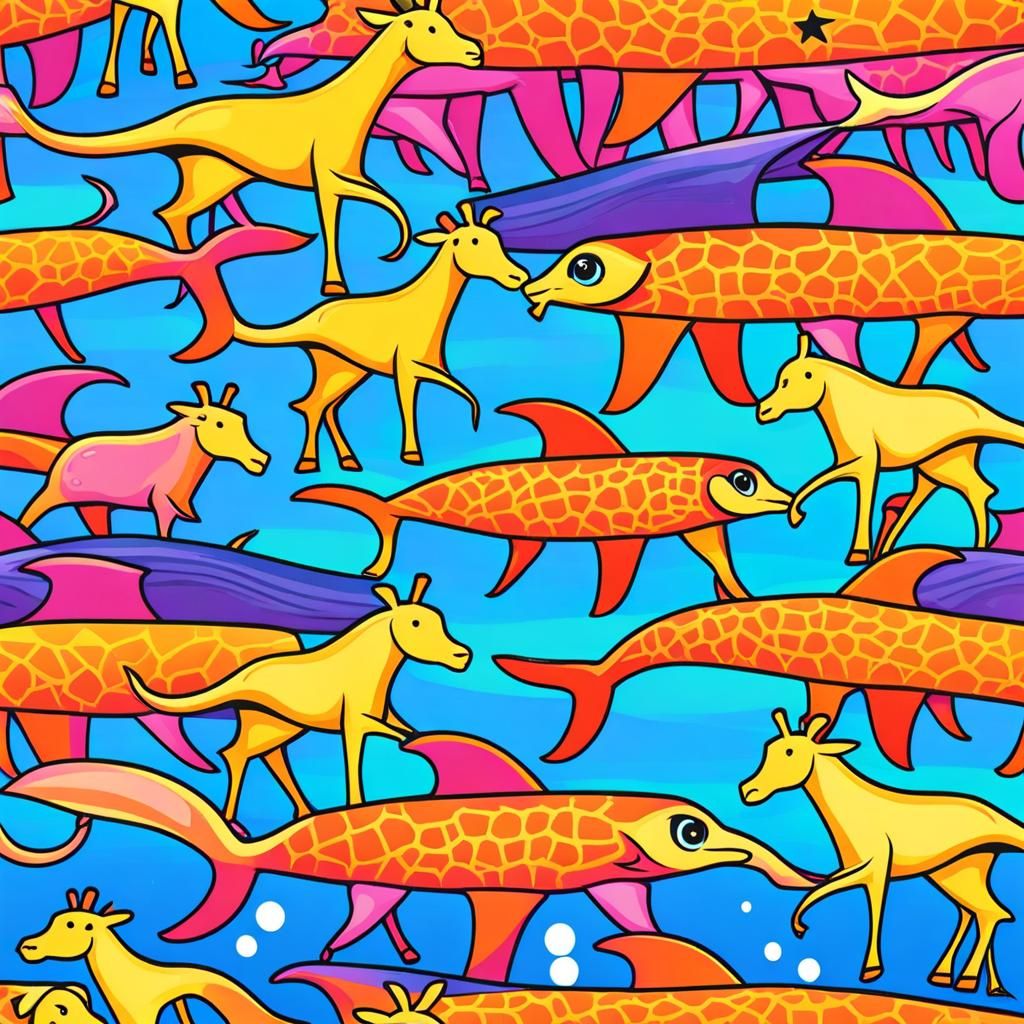 Giraffe Dolphin Hybrid on a Rainbow