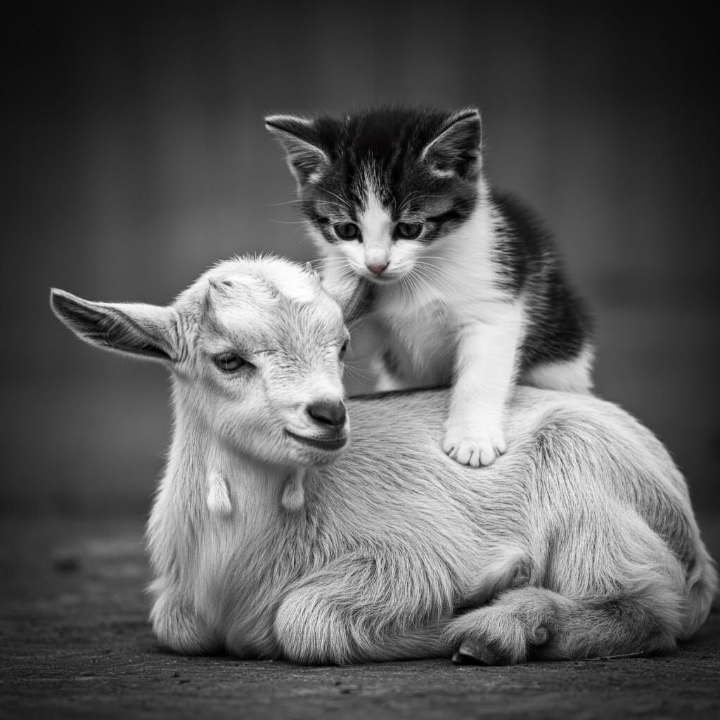 Black and White Moment of Interspecies Trust