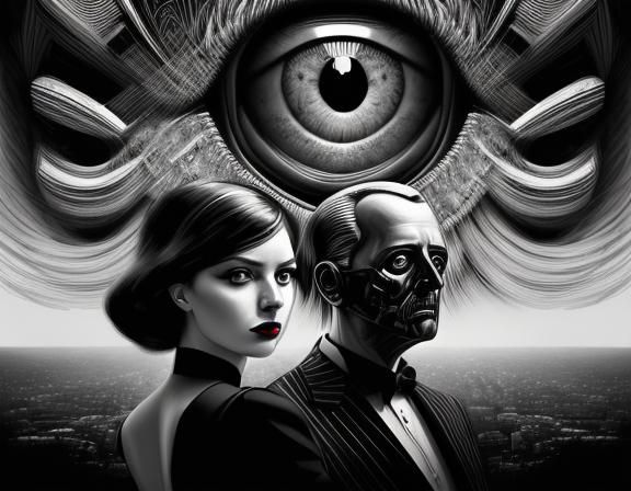 captivating gaze, bubble goth   a black and white photo of t...