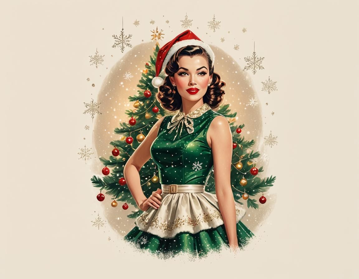 Vintage-Inspired Pin-Up Art of Festive Beauty