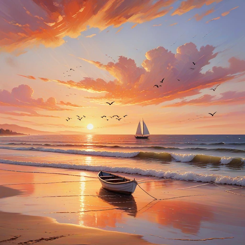 A beach at sunset  by @H