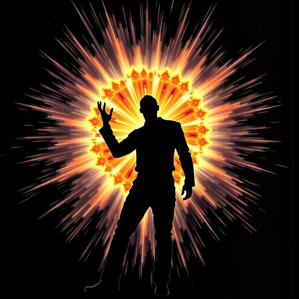 🛑◾️🛑Screaming🛑Stylized Human Silhouette <lora:Spatiotemporal:0.71>◾️Disintegrating🛑Explosionbackground & Blackforeground🛑🟨◾️Silhouette🛑sidep...