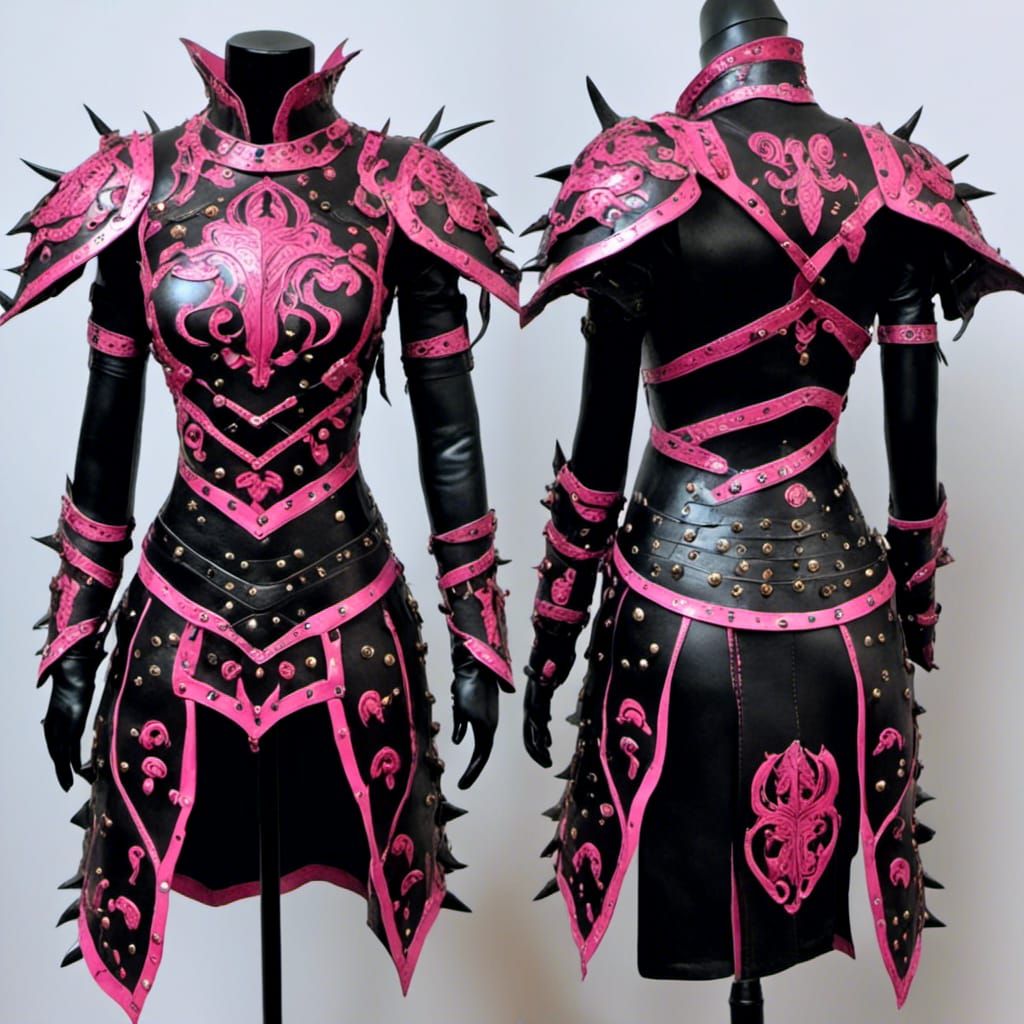 black and pink female armor top and bikini satanic realistic...