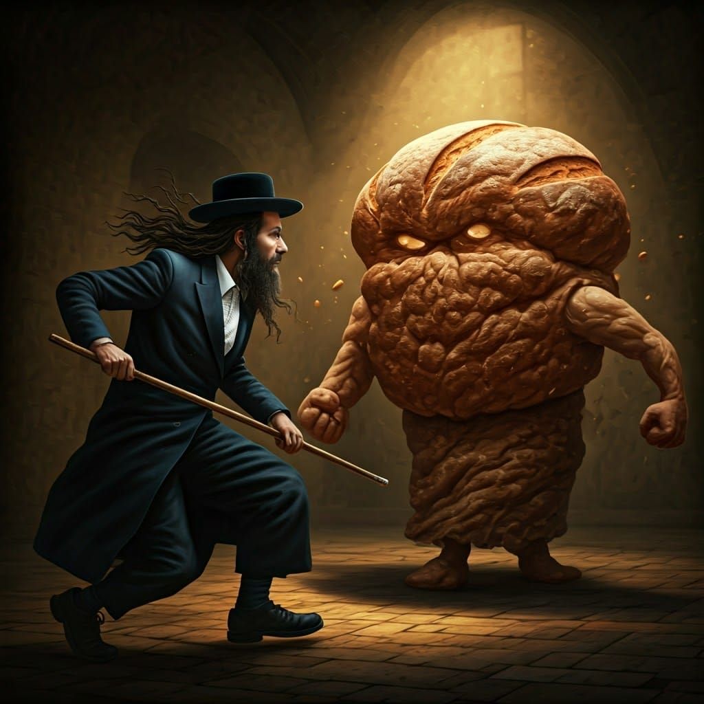 Haredi Warrior Battles Giant Loaf of Bread in Epic Clash