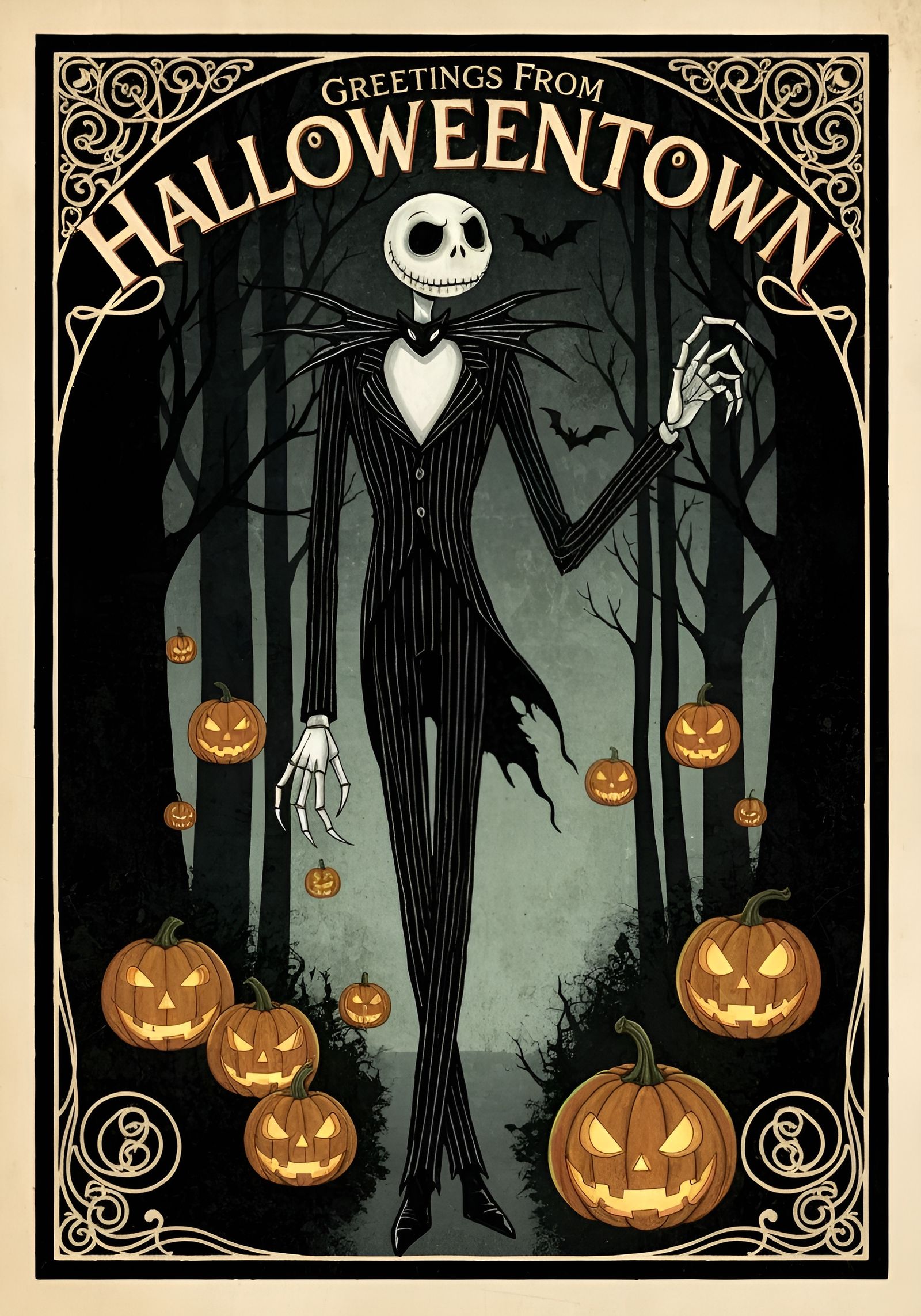1920s Halloween Postcard: Jack Skellington in Black Forest