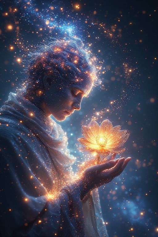 gently cradles a wilting flower