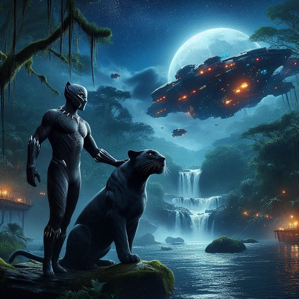 THE BLACK PANTHER WAKANDA  AT NIGHT