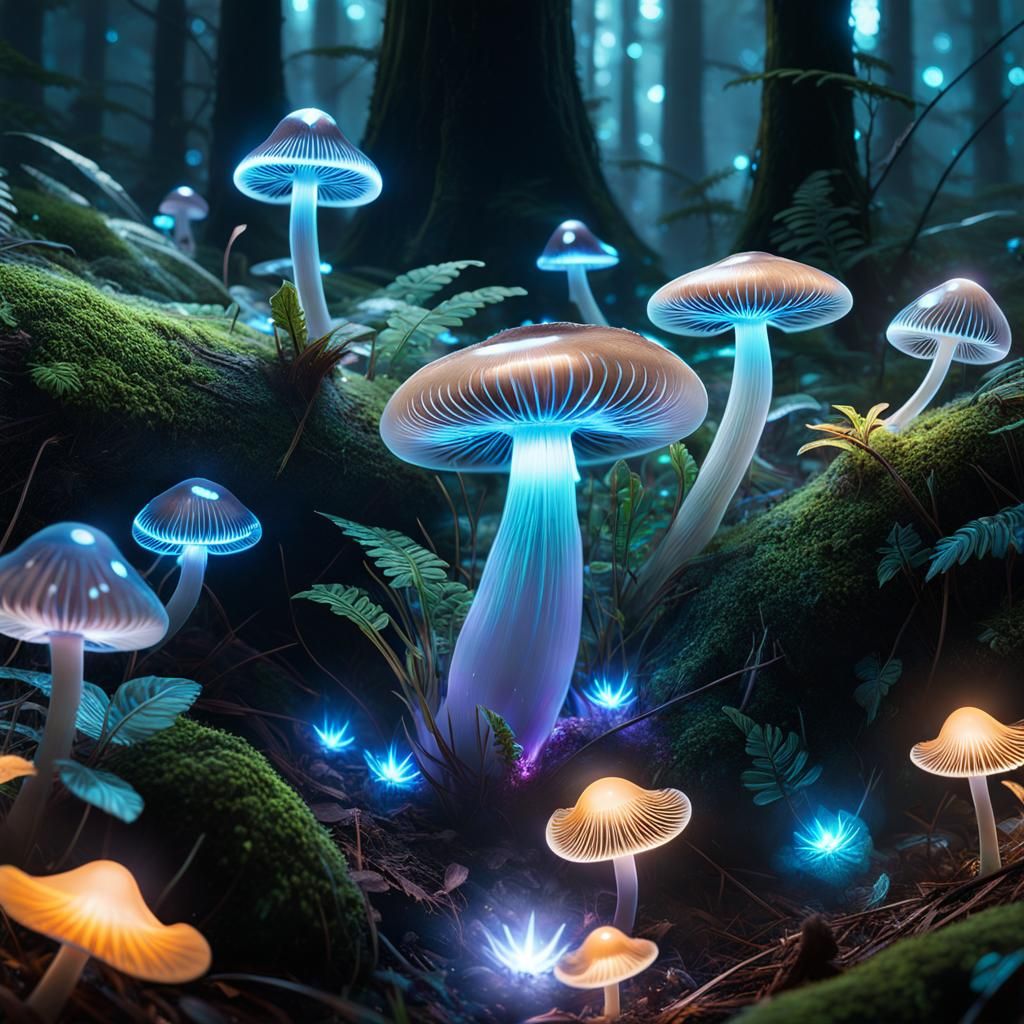 Bioluminescent fungi - AI Generated Artwork - NightCafe Creator