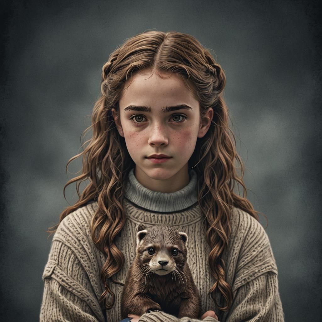 18 year old hermione Granger with otter ears, wearing woolen...