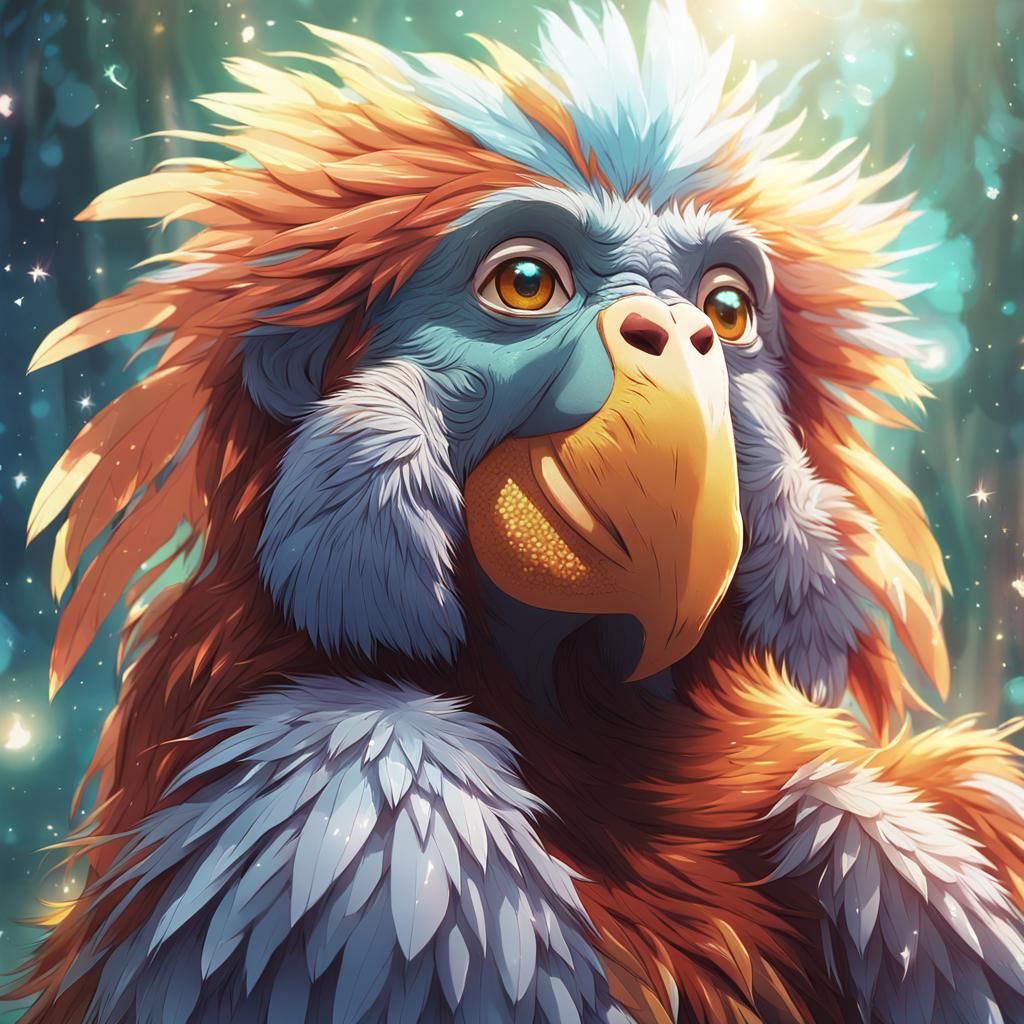 Orangutan Pelican Hybrid in Anime Fantasy Style