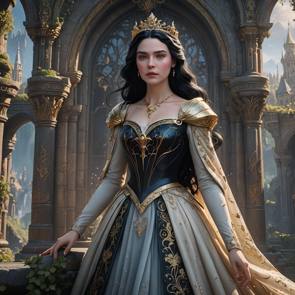 Princess Aurora with black hair and pale skin