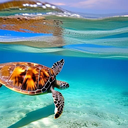 a turtle in crystal clear waters