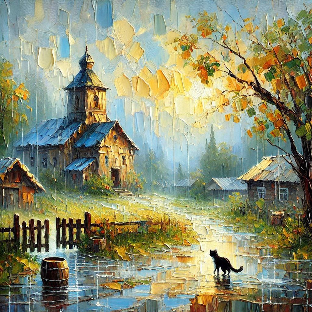 Rain. impasto painting.