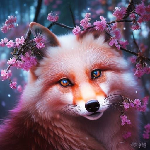 extremely detailed beautiful cute fluffy sakura fox Insanely...