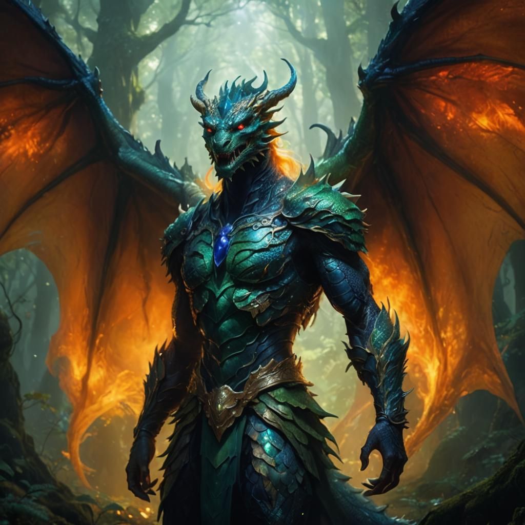 Mystical Dragon Hybrid in Emerald Forest: Fantasy Art
